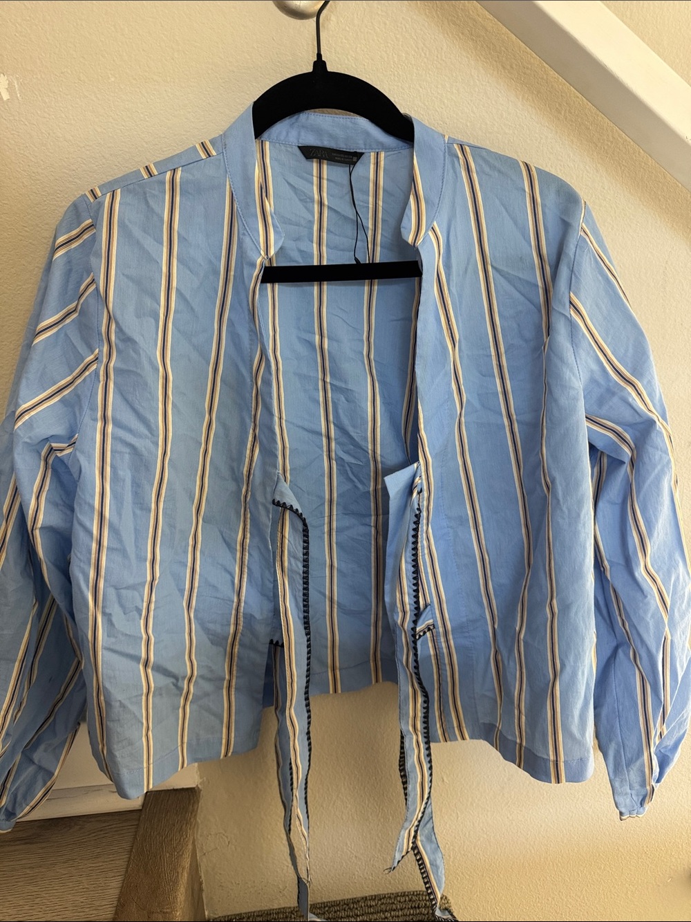 Blue Striped Women's tie blouse